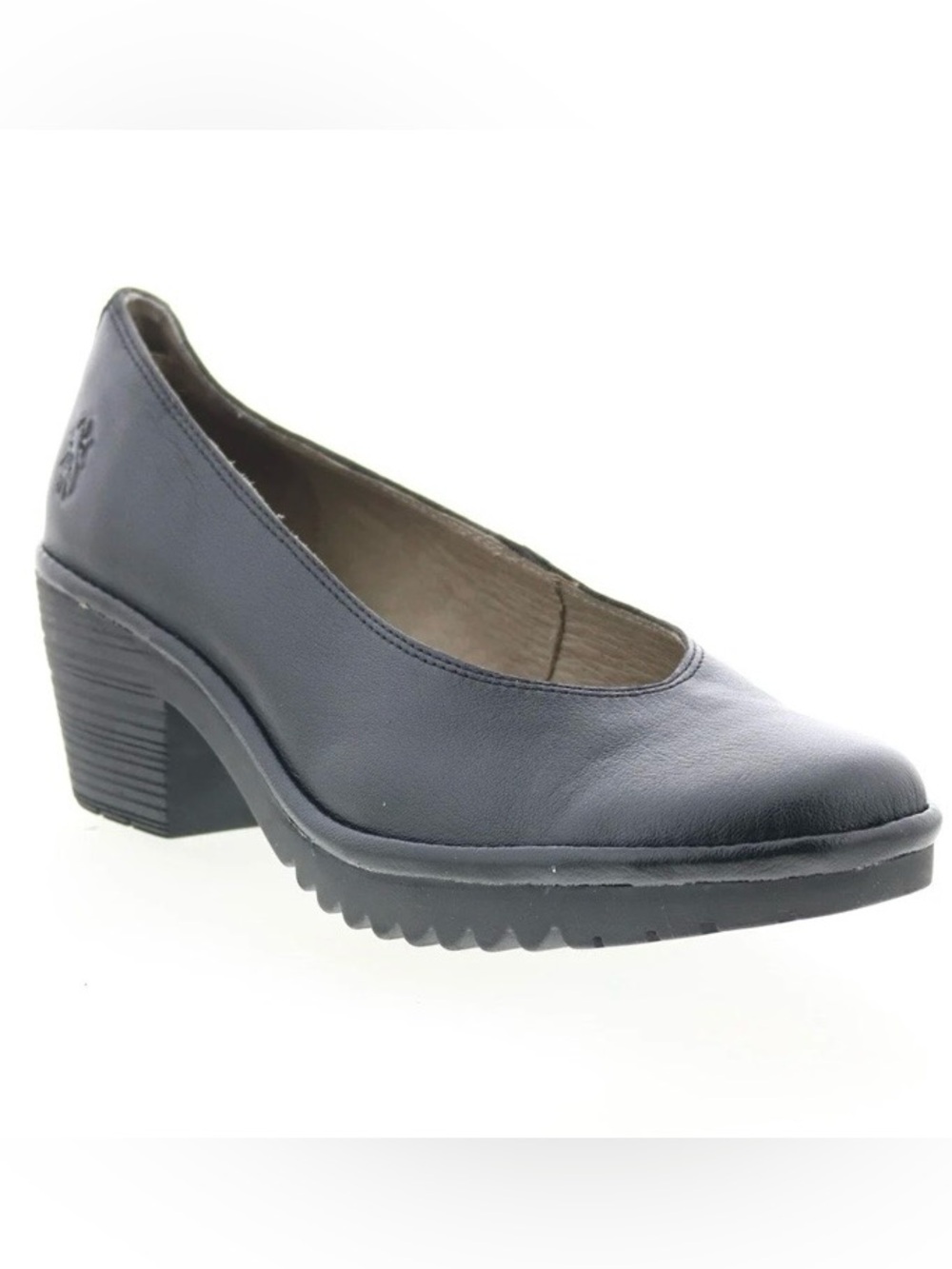Fly London Walo Leather Shoes 38 Black 7 7.5 Classic Career Slip On Pums Heels